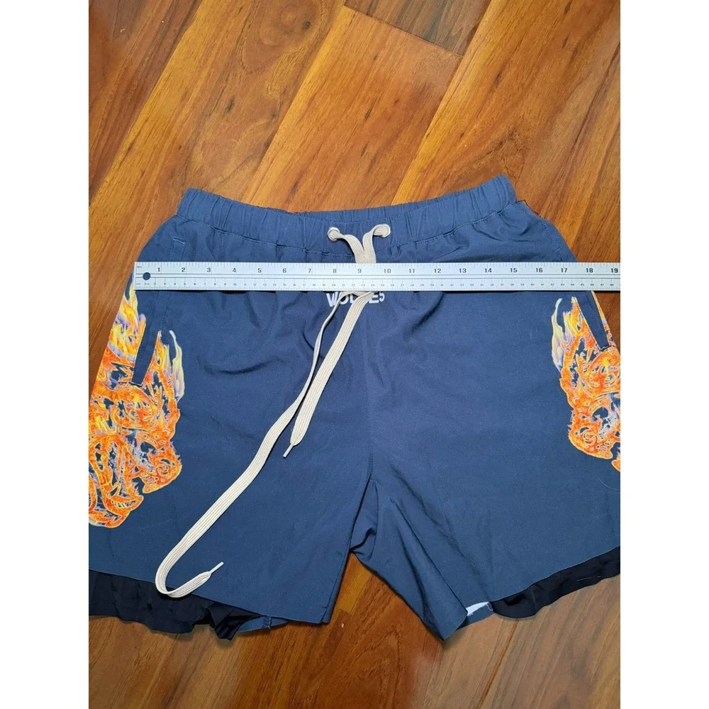 Darc Sport Wolves Gym Shorts Mens Medium Blue Flames Limited Edition 696/1000